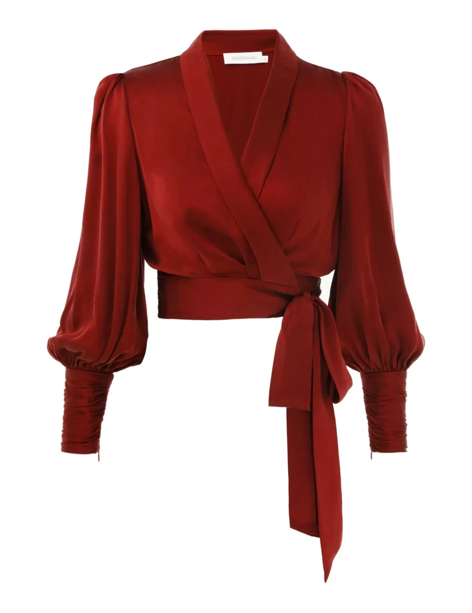 ZIMMERMANN Clothing | Tops<Silk Wrap Top Burgundy