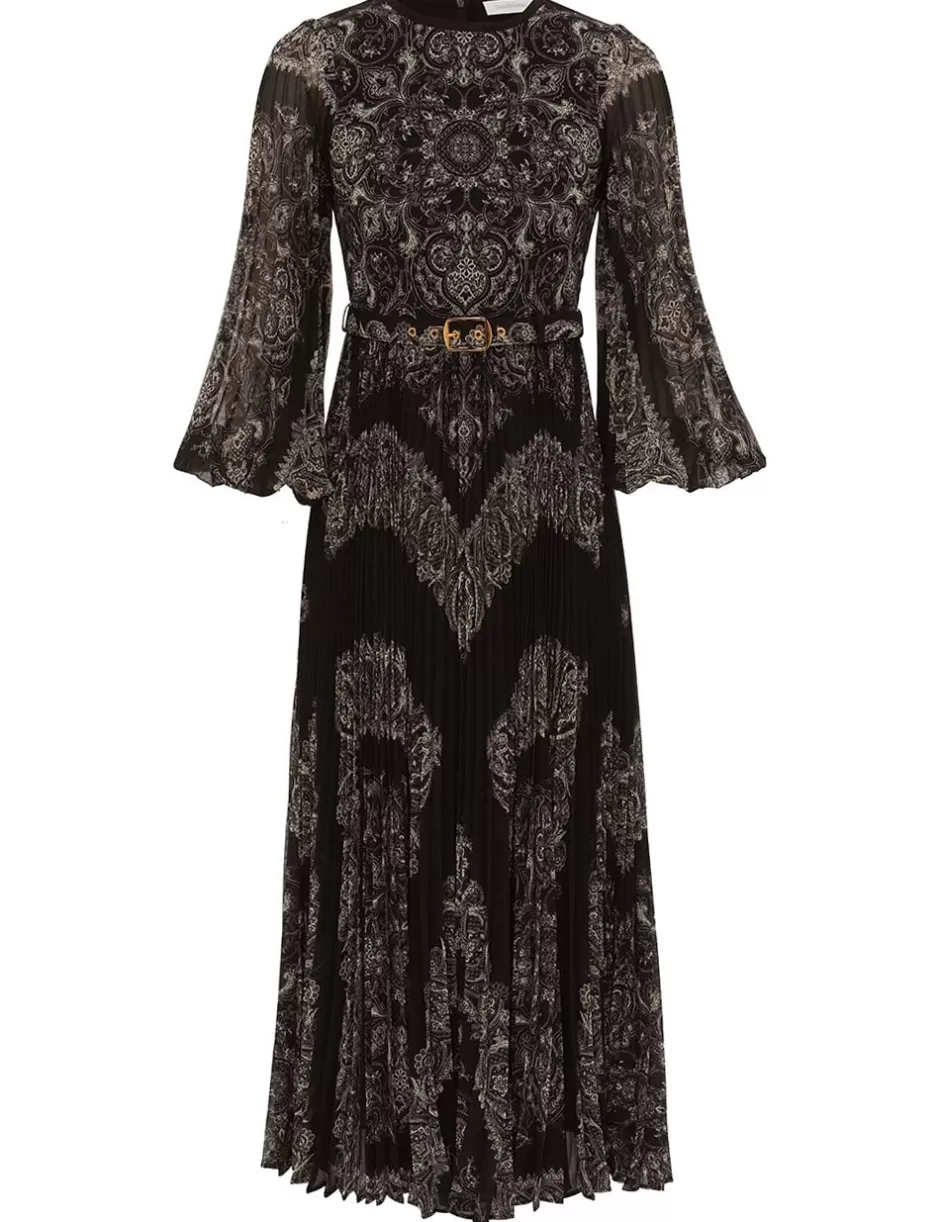 ZIMMERMANN Clothing | Dresses<Sunray Long Sleeve Midi Dress Black Paisley