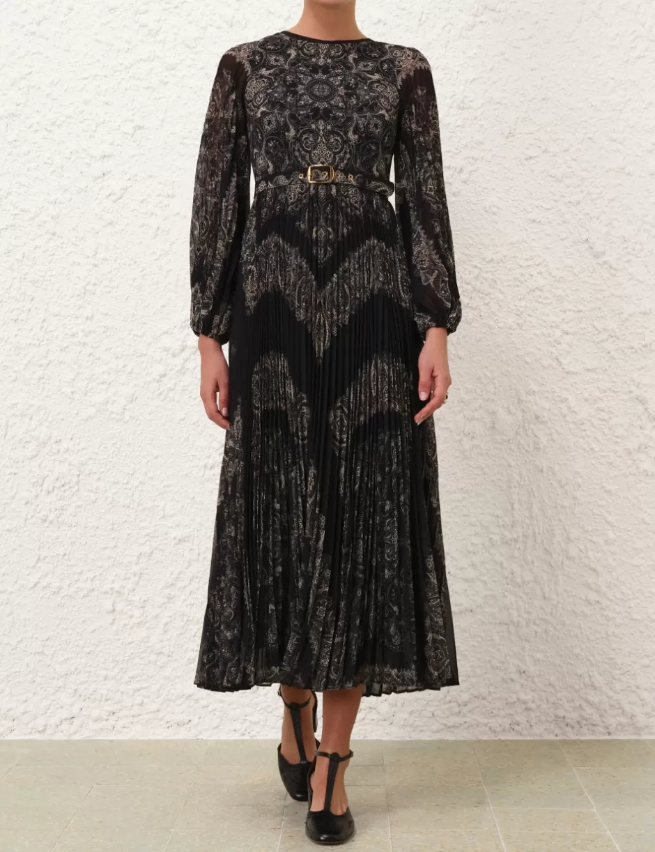 ZIMMERMANN Clothing | Dresses<Sunray Long Sleeve Midi Dress Black Paisley