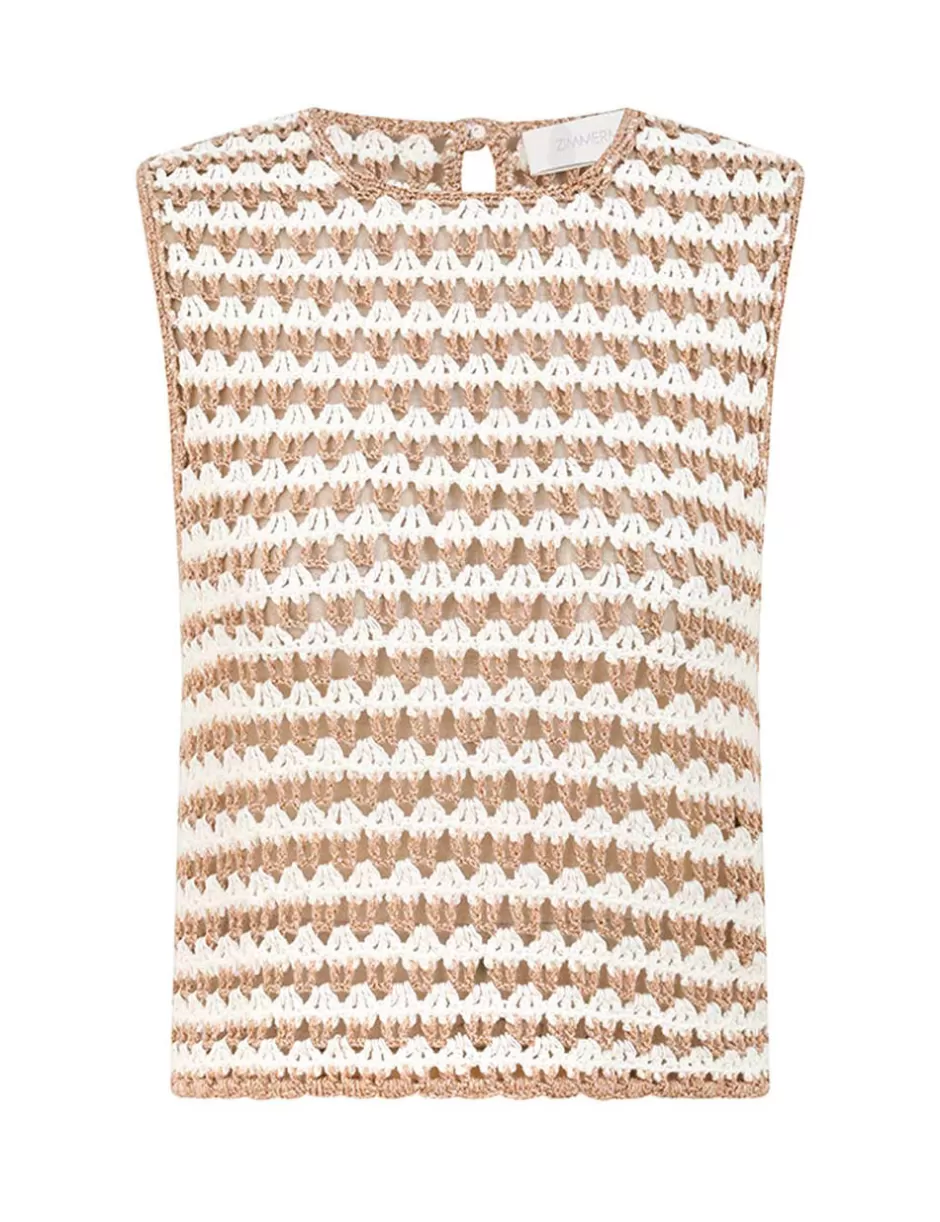 ZIMMERMANN Clothing | Tops<Tallow Crochet Tank Top Ivory Gold