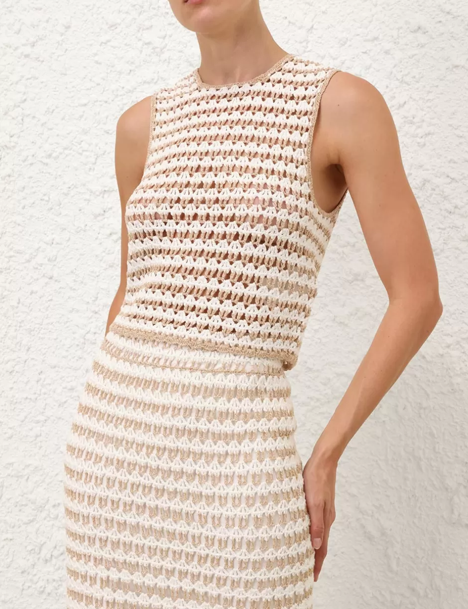 ZIMMERMANN Clothing | Tops<Tallow Crochet Tank Top Ivory Gold