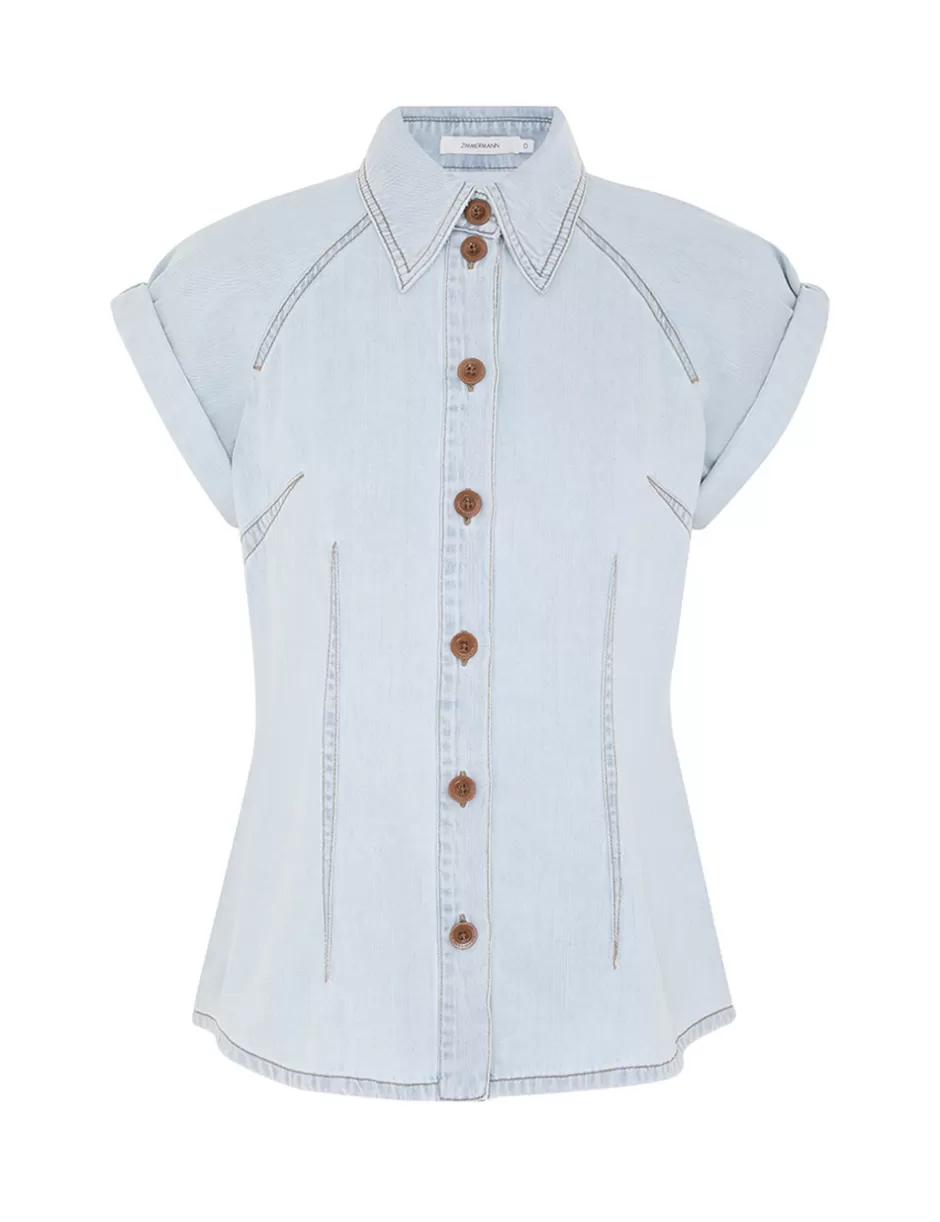 ZIMMERMANN Clothing | Tops<Tallow Denim Blouse Seaside