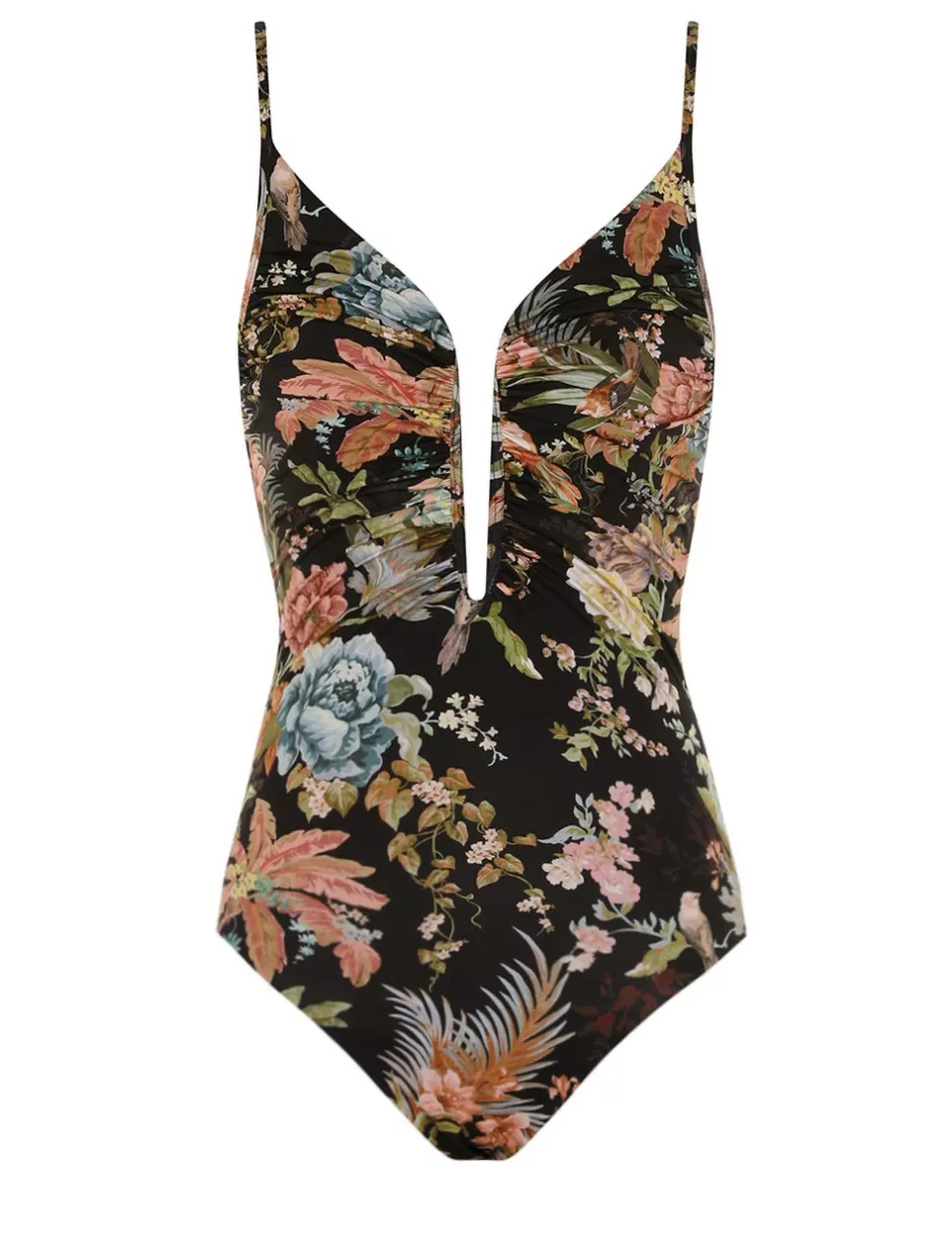 ZIMMERMANN One Pieces<Tallow Gather Plunge 1PC Black Multi Floral