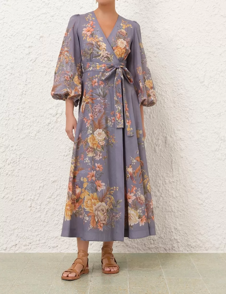 ZIMMERMANN Clothing | Dresses & Coverups<Tallow Wrap Midi Dress Teal Multi Floral