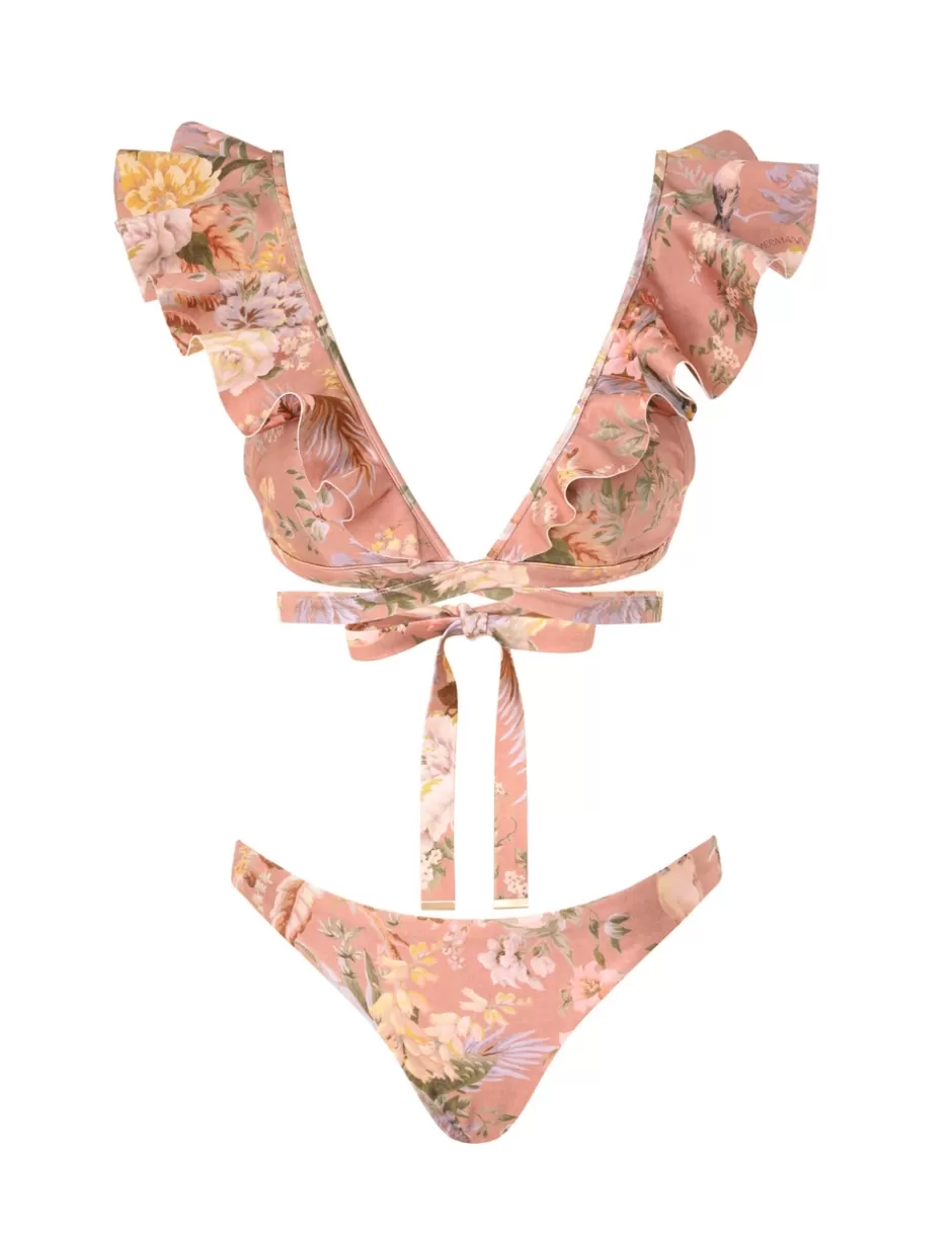 ZIMMERMANN Bikinis<Tallow Wrap Ruffle Bikini Tropical Oasis Pink