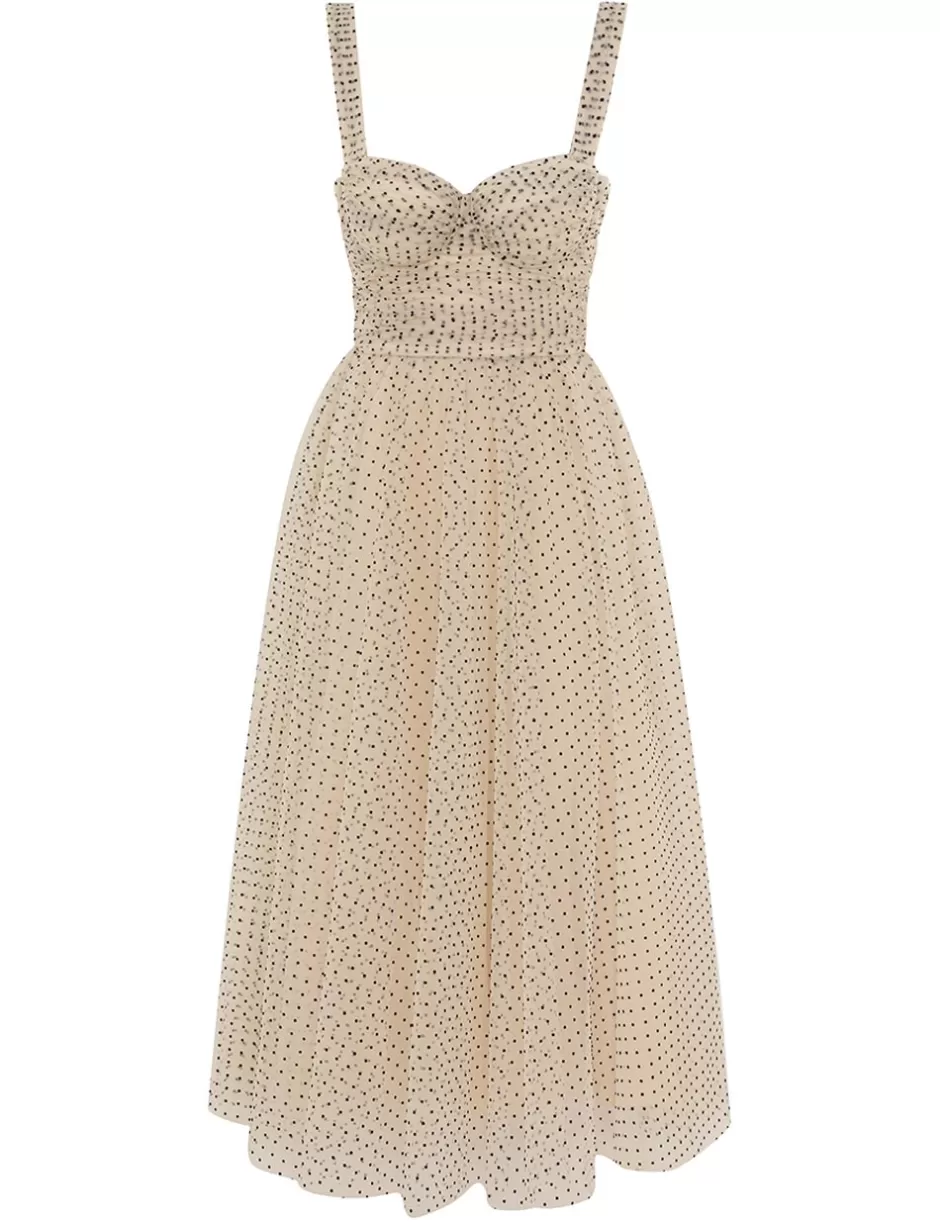 ZIMMERMANN Clothing | Dresses<Tulle Midi Dress Cream Black Dot