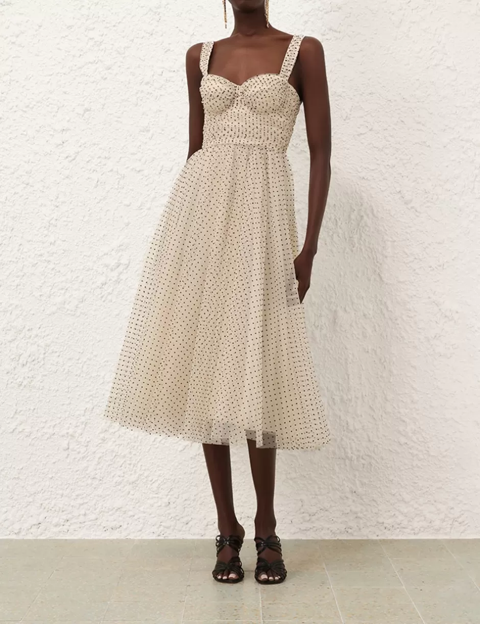 ZIMMERMANN Clothing | Dresses<Tulle Midi Dress Cream Black Dot