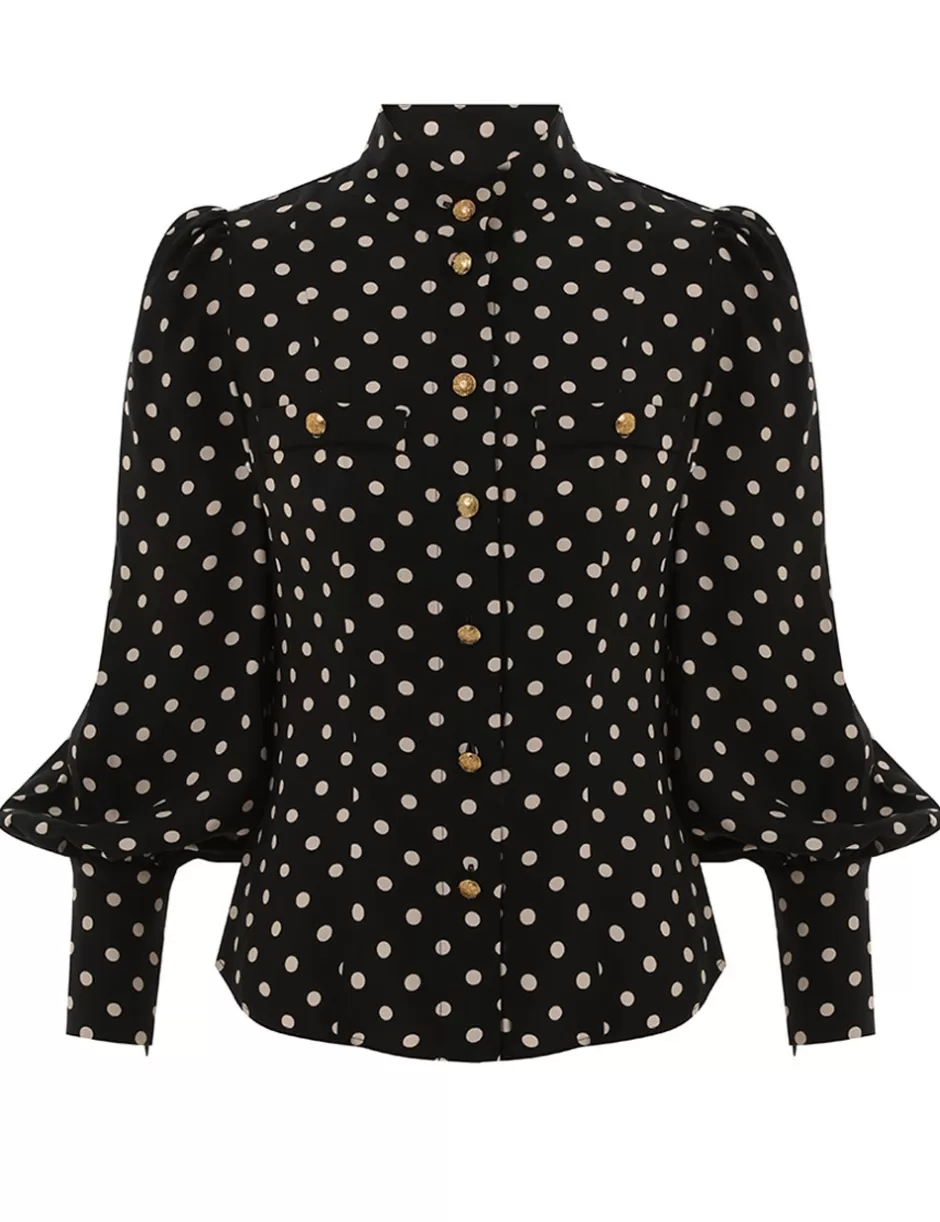 ZIMMERMANN Clothing | Tops<Utility Blouse Black Cream Dot