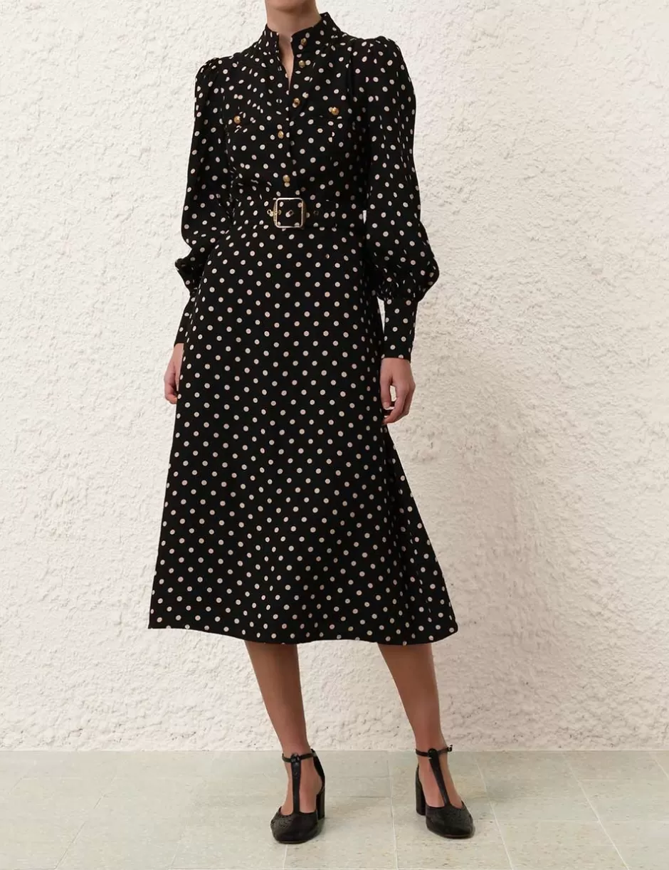 ZIMMERMANN Clothing | Dresses<Utility Midi Dress Black Cream Dot