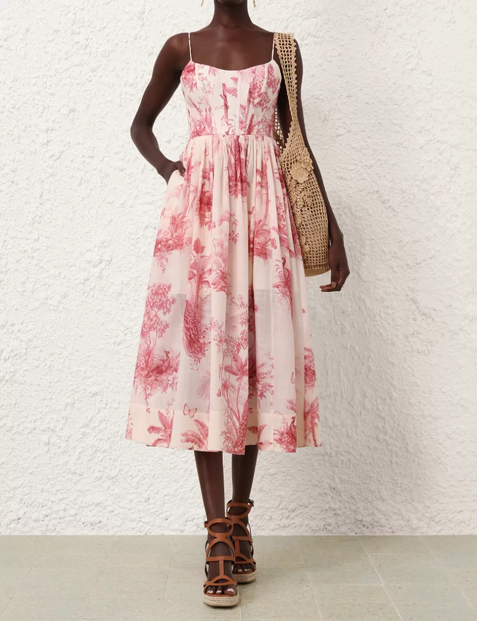 ZIMMERMANN Clothing | Dresses & Coverups<Waverly Corset Midi Dress Pink Palm