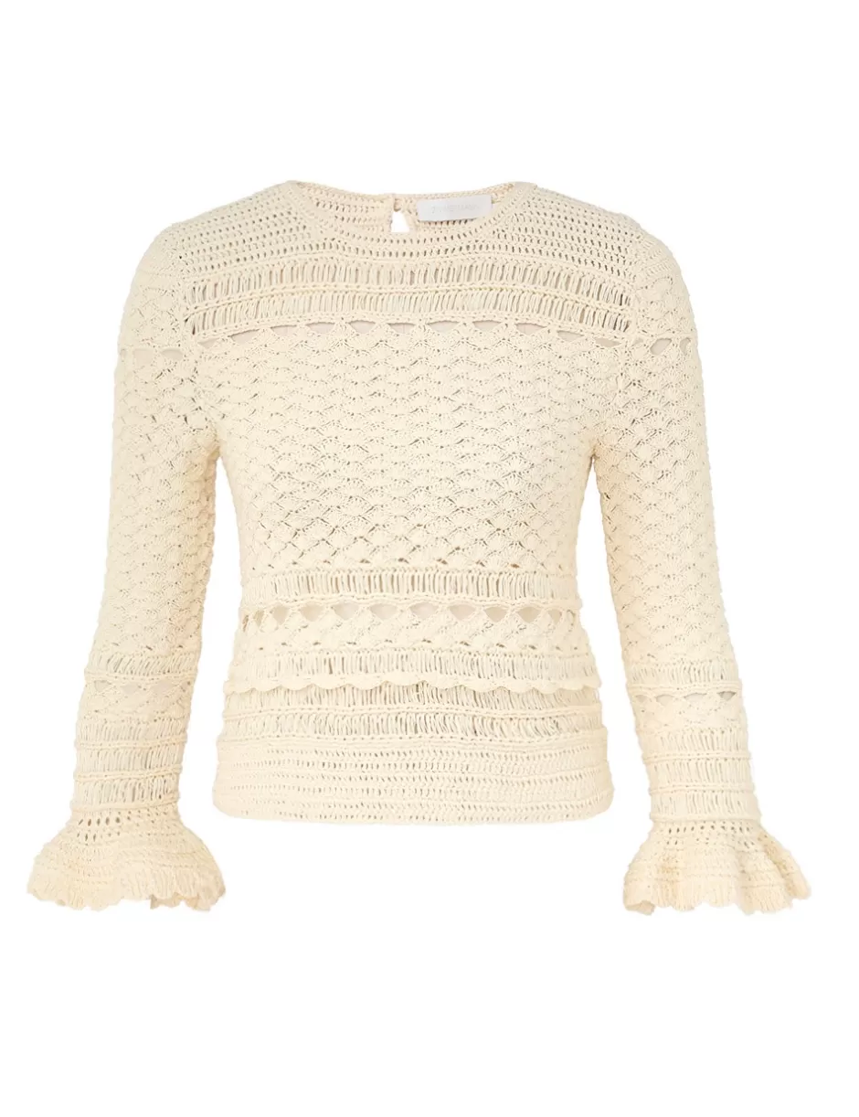 ZIMMERMANN Clothing | Tops<Waverly Crochet Crew Neck Top Cream