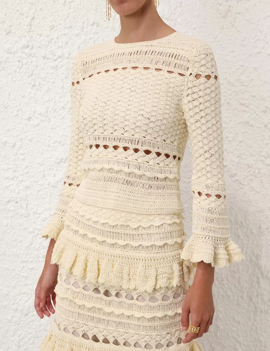 ZIMMERMANN Clothing | Tops<Waverly Crochet Crew Neck Top Cream