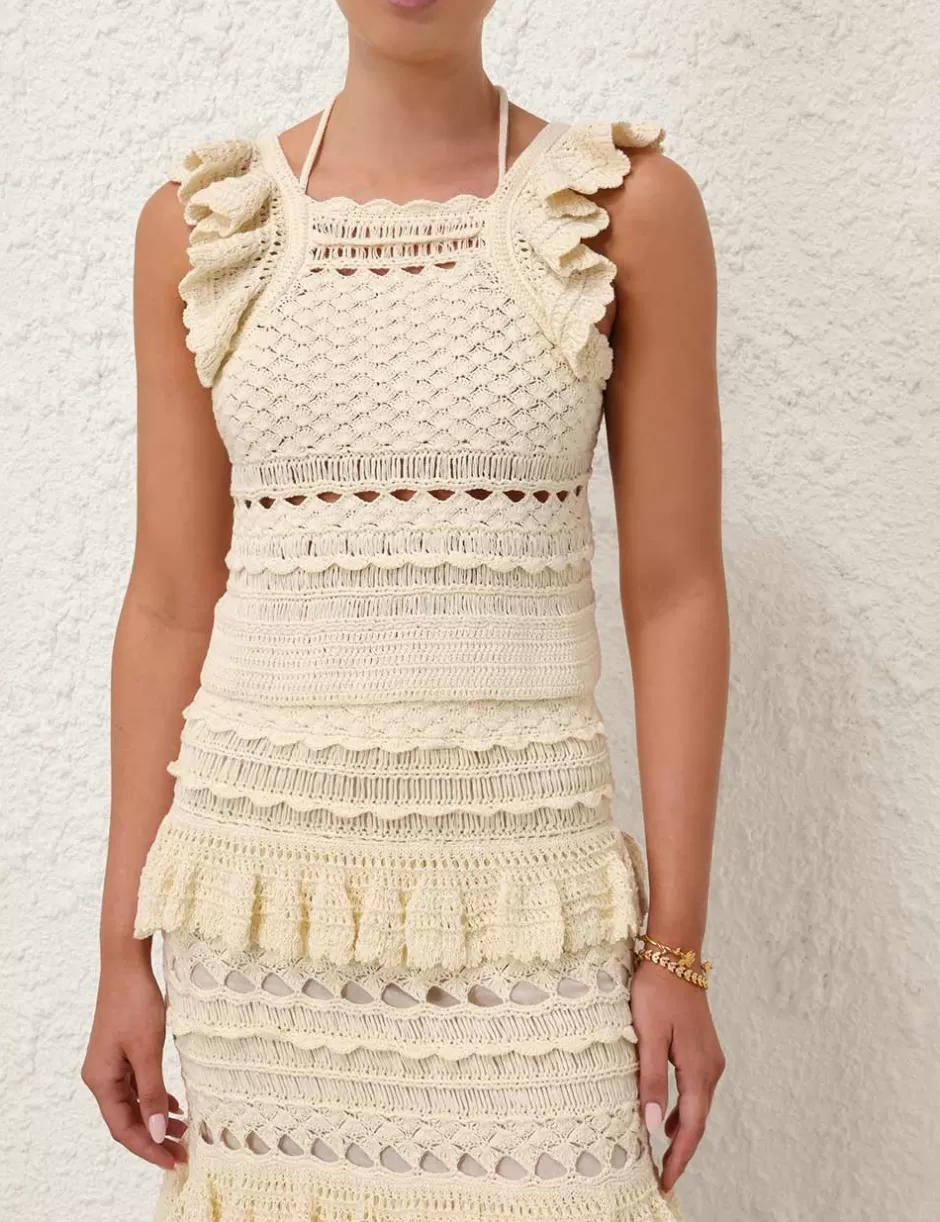 ZIMMERMANN Clothing | Tops<Waverly Crochet Halter Tank Cream