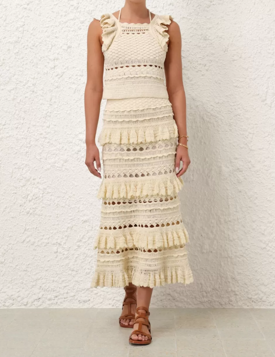 ZIMMERMANN Clothing | Skirts<Waverly Crochet Midi Skirt Cream