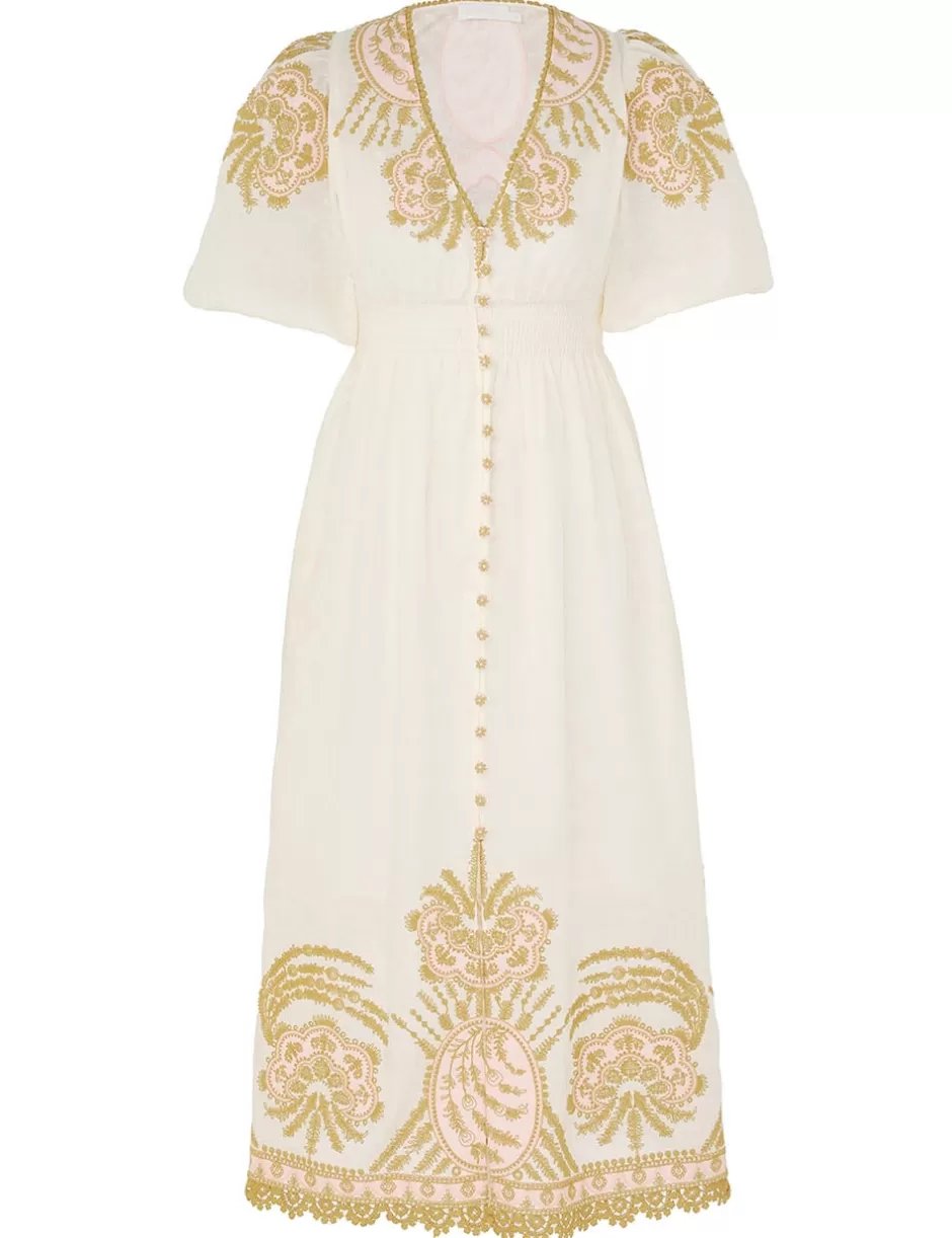 ZIMMERMANN Clothing | Dresses & Coverups<Waverly Embroidered Midi Dress Cream Gold