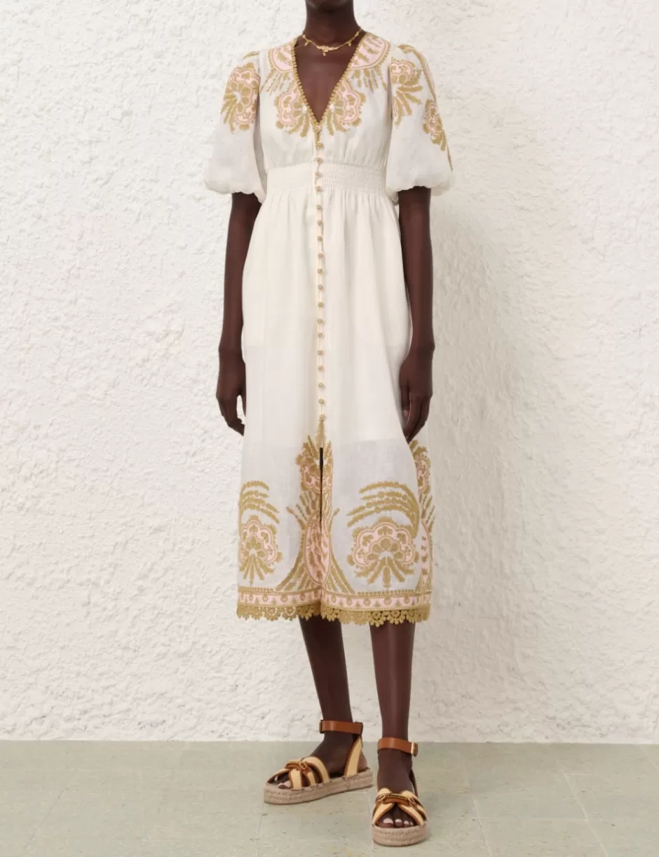 ZIMMERMANN Clothing | Dresses & Coverups<Waverly Embroidered Midi Dress Cream Gold