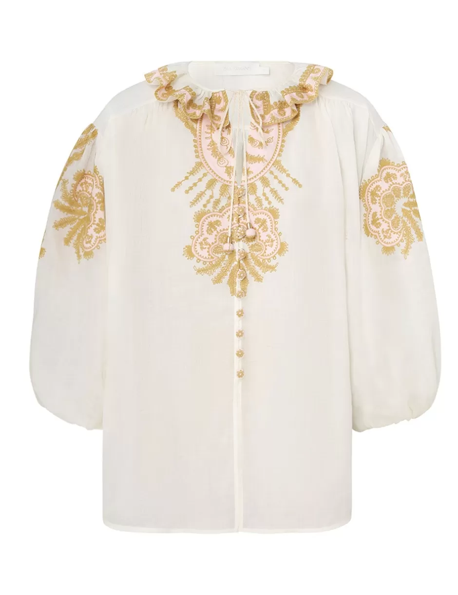 ZIMMERMANN Clothing | Tops<Waverly Embroidered Top Cream Gold