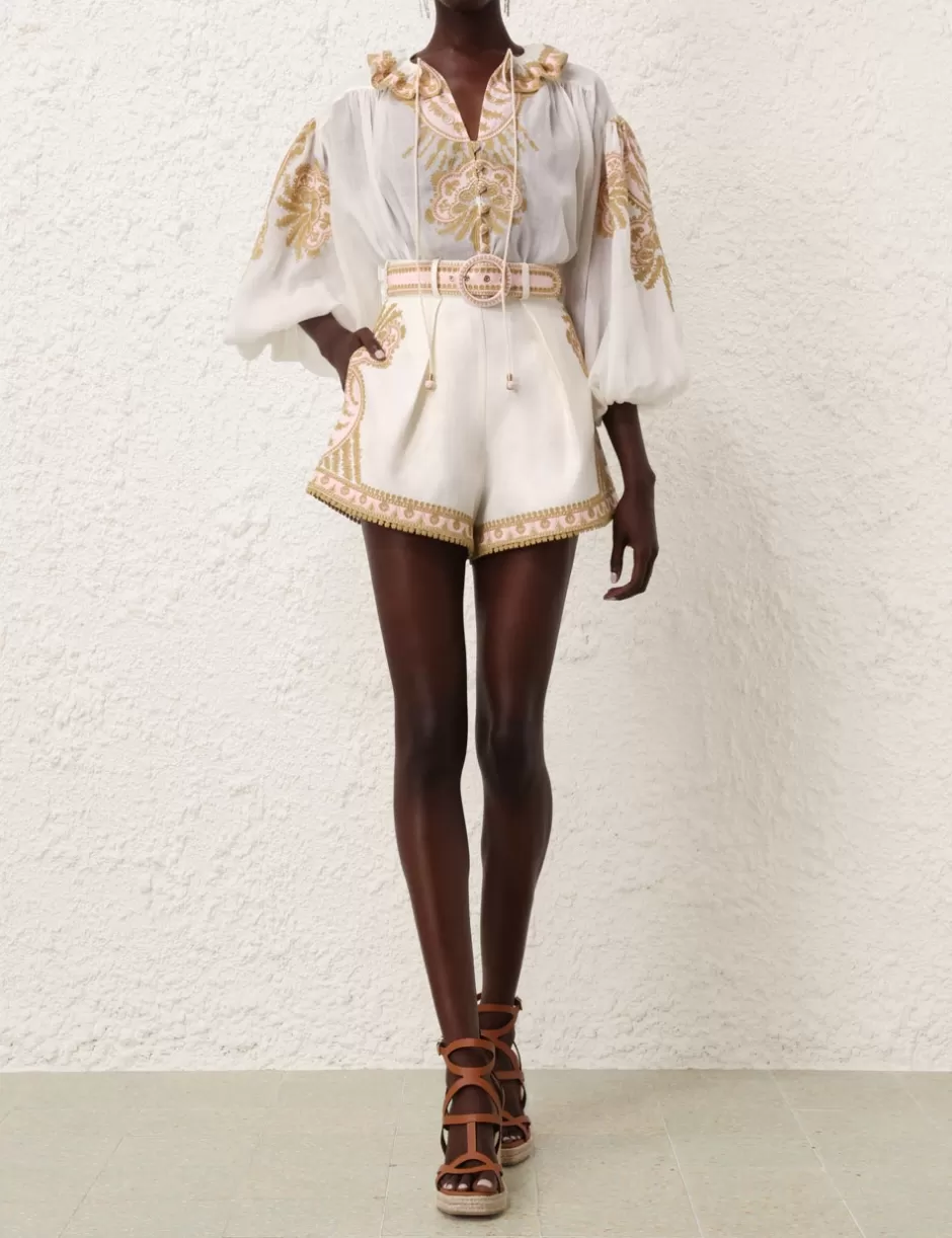 ZIMMERMANN Clothing | Shorts & Pants<Waverly Embroidered Tuck Short Cream Gold