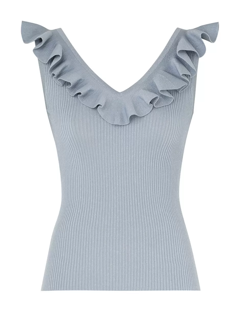 ZIMMERMANN Clothing | Tops<Waverly Frill V-Neck Top Blue Lurex