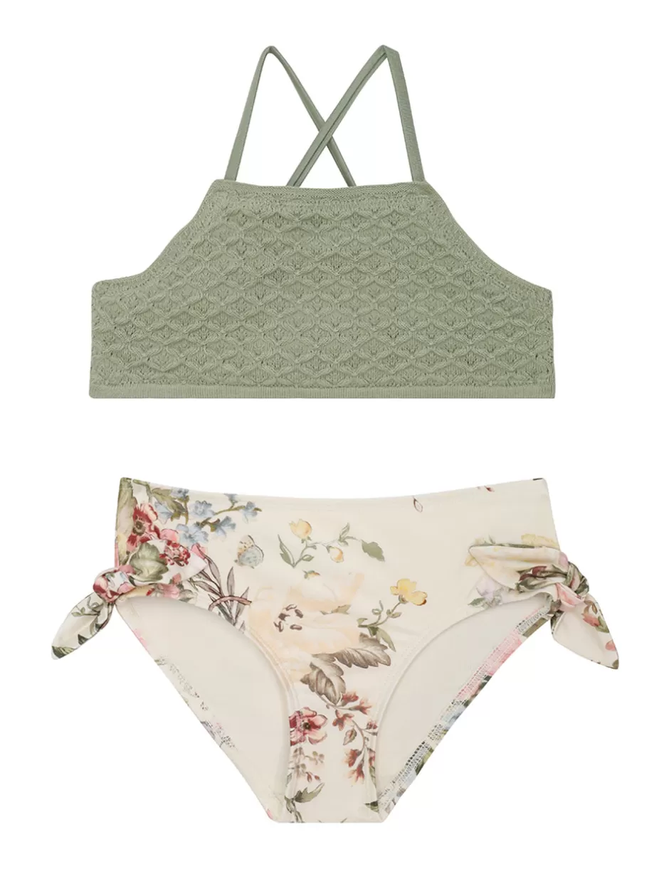 ZIMMERMANN Kids | Swimwear<Waverly Knit Bandeau Bikini Cream Floral