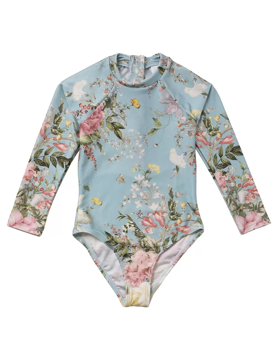 ZIMMERMANN Kids | Swimwear<Waverly Long Sleeve 1PC Light Blue Floral