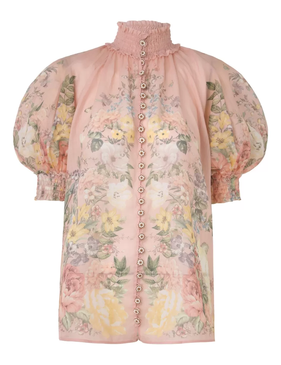 ZIMMERMANN Clothing | Tops<Waverly Short Sleeve Blouse Pink Floral