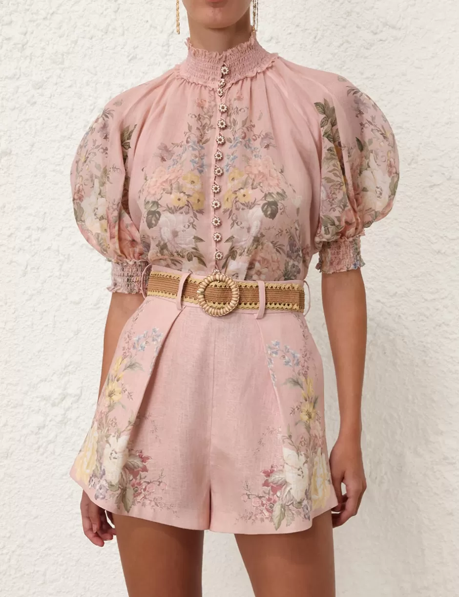 ZIMMERMANN Clothing | Tops<Waverly Short Sleeve Blouse Pink Floral