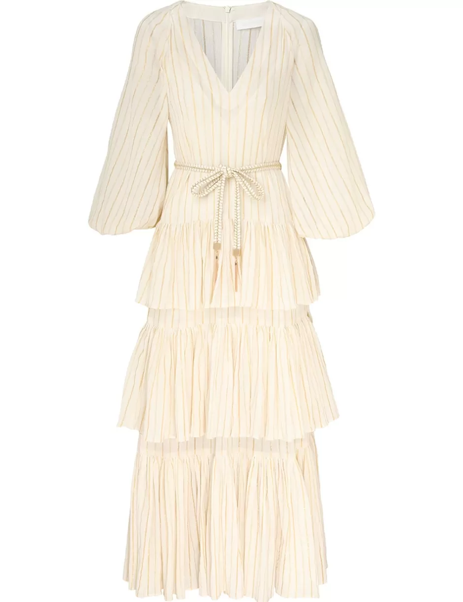 ZIMMERMANN Clothing | Dresses & Coverups<Waverly Tiered Midi Dress Ivory Gold