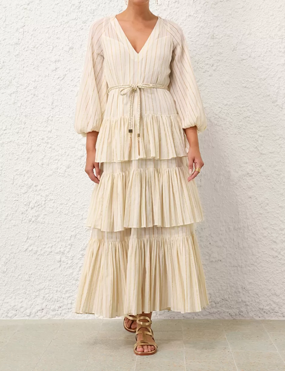 ZIMMERMANN Clothing | Dresses & Coverups<Waverly Tiered Midi Dress Ivory Gold