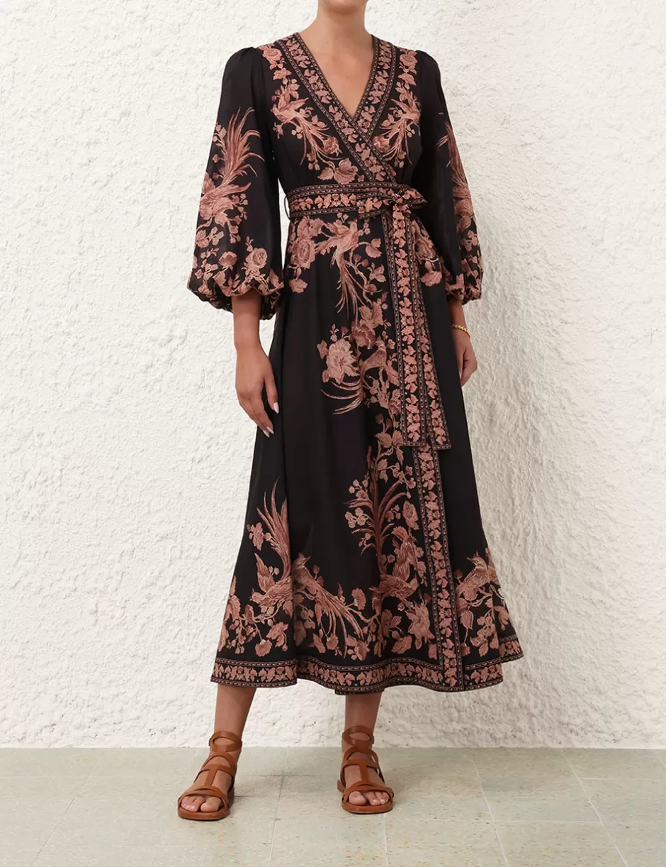 ZIMMERMANN Clothing | Dresses & Coverups<Waverly Wrap Midi Dress Black Bird Floral