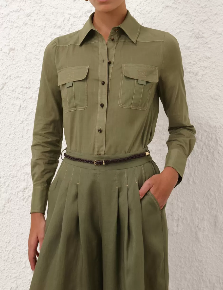 ZIMMERMANN Clothing | Tops<Wylie Body Shirt Olive