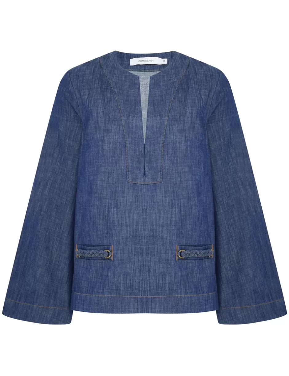 ZIMMERMANN Denim | Clothing<Wylie Denim Tunic Top Railway Blue