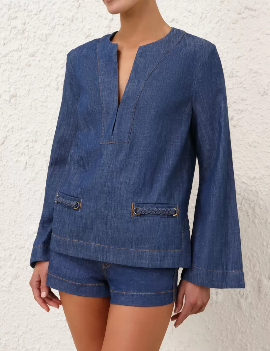 ZIMMERMANN Denim | Clothing<Wylie Denim Tunic Top Railway Blue