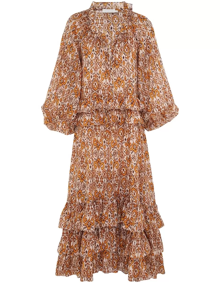 ZIMMERMANN Clothing | Dresses & Coverups<Wylie Frill Maxi Dress Orange Ikat