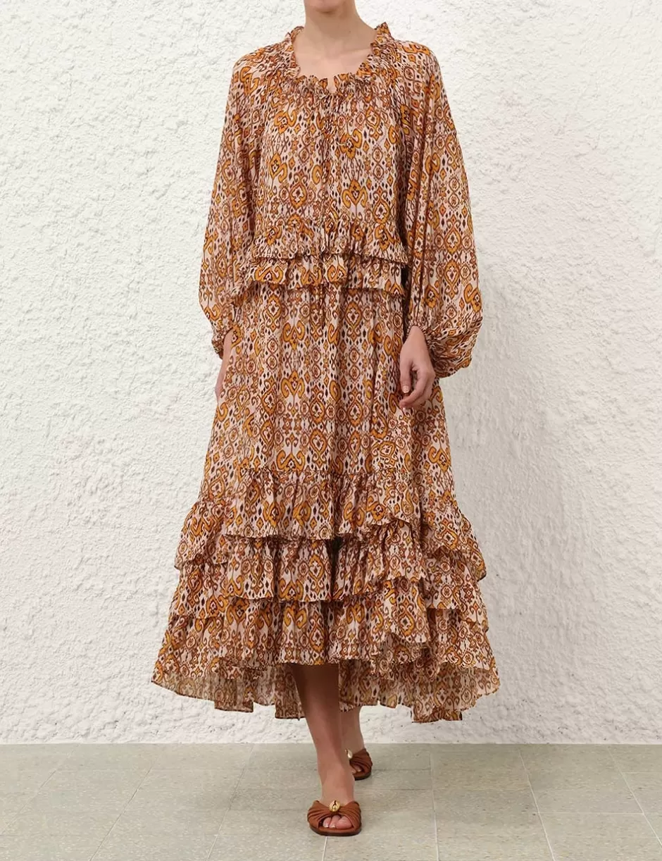 ZIMMERMANN Clothing | Dresses & Coverups<Wylie Frill Maxi Dress Orange Ikat