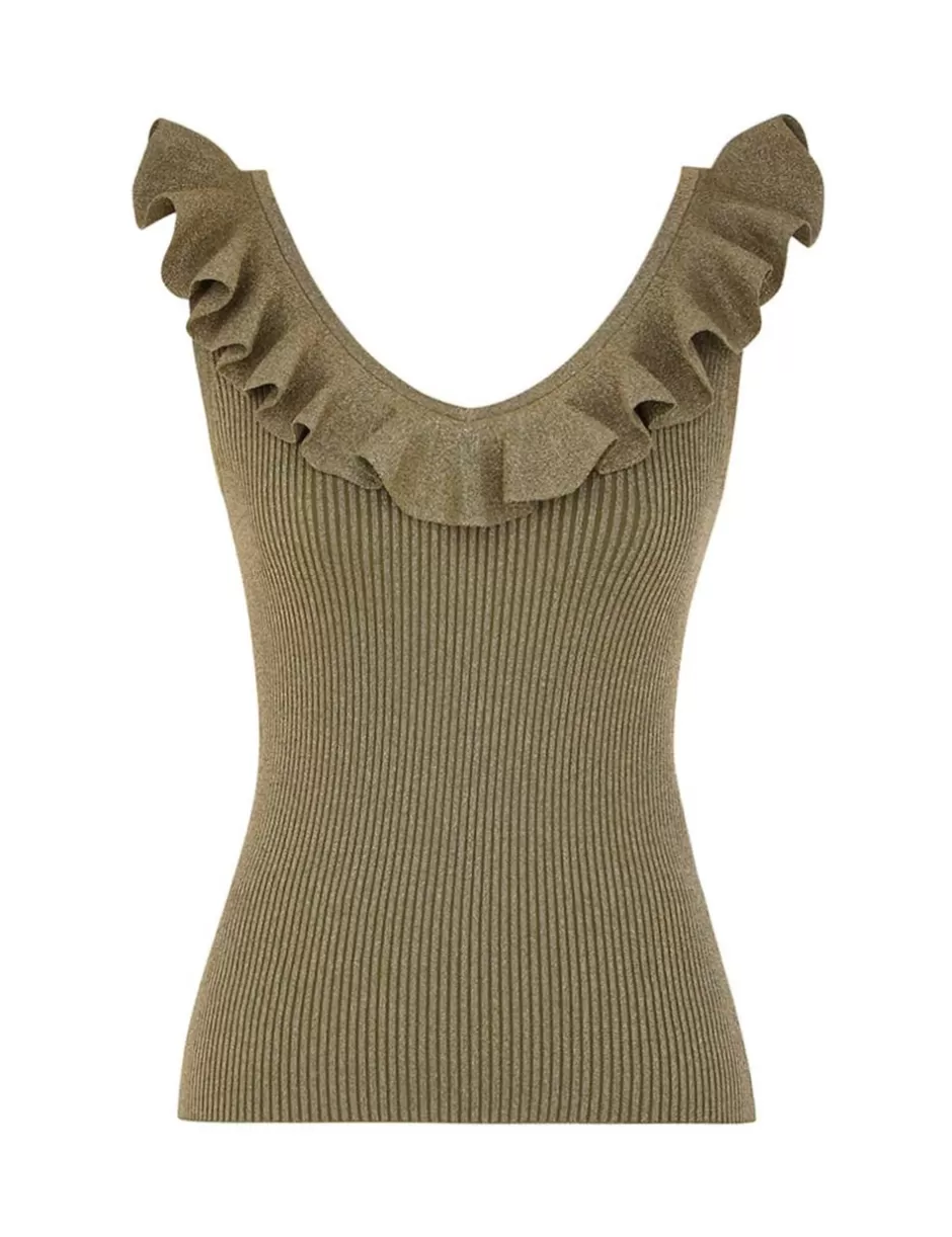 ZIMMERMANN Clothing | Tops<Wylie Frill V-Neck Top Dusty Olive Gold