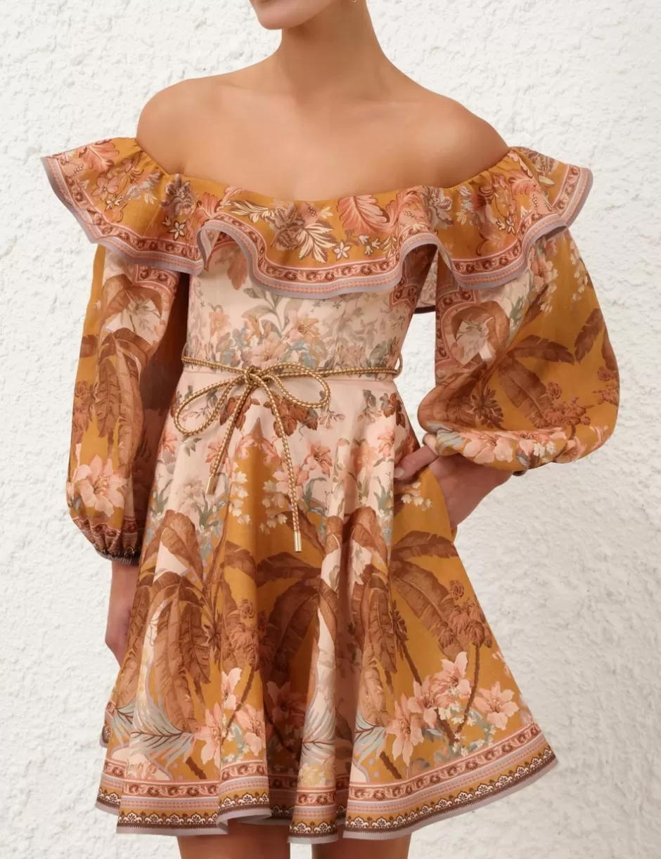 ZIMMERMANN Clothing | Dresses & Coverups<Wylie Off-Shoulder Mini Dress Mustard Floral