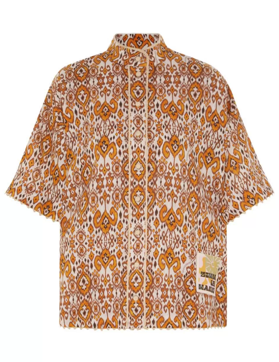 ZIMMERMANN Tops | Clothing<Wylie Relaxed Shirt Orange Ikat