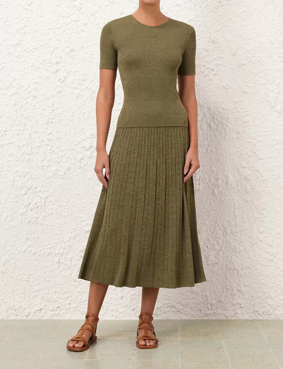 ZIMMERMANN Clothing | Skirts<Wylie Rib Midi Skirt Dusty Olive Gold