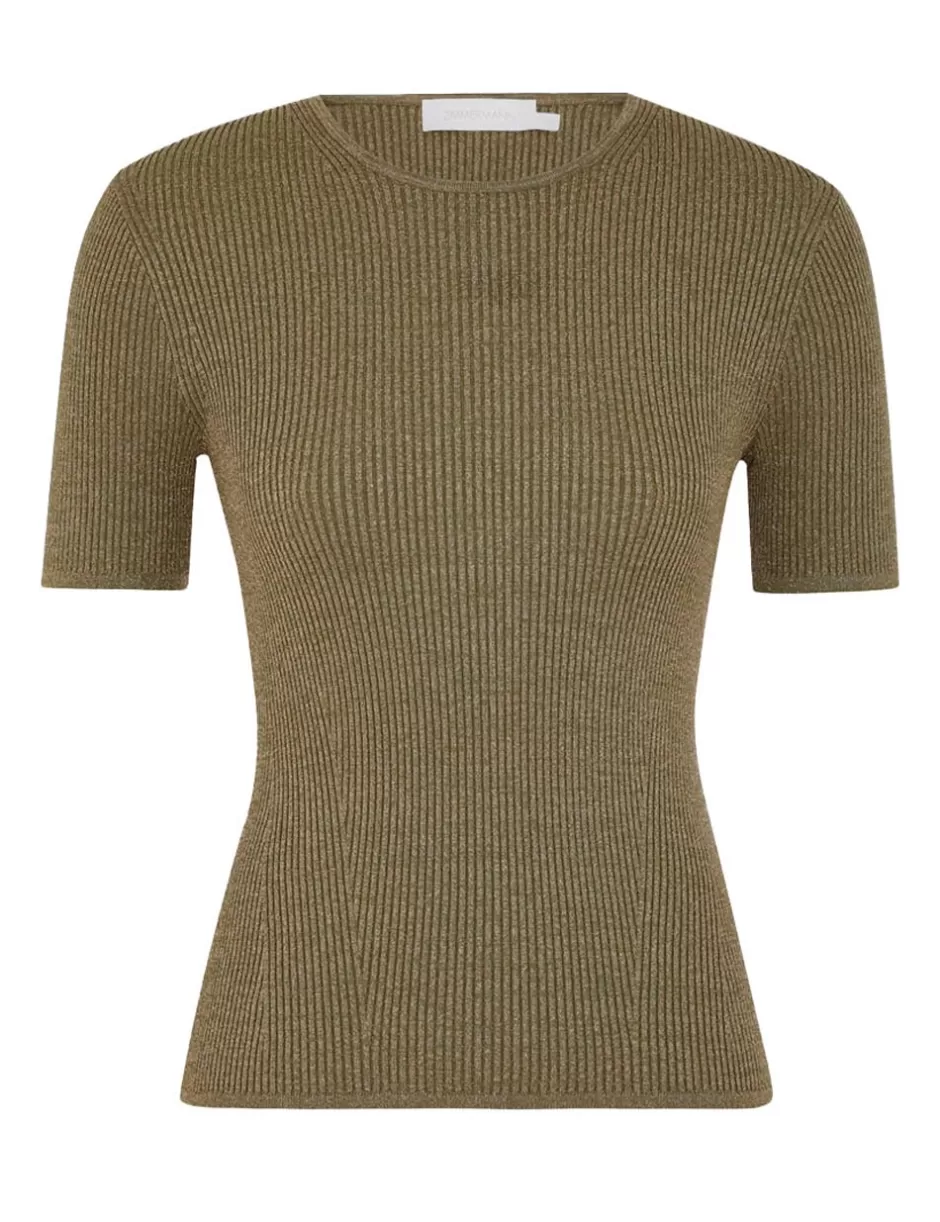 ZIMMERMANN Clothing | Tops<Wylie Rib T-Shirt Dusty Olive Gold