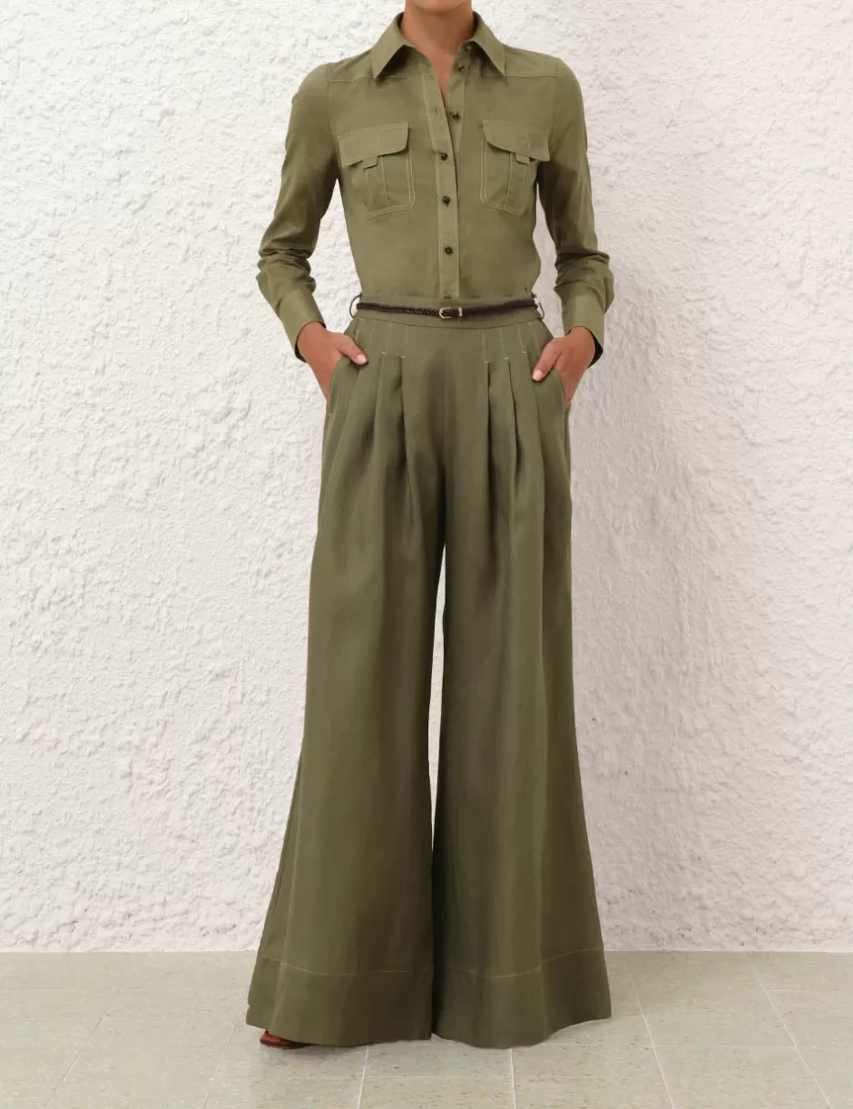 ZIMMERMANN Clothing | Shorts & Pants<Wylie Wide Leg Pant Olive